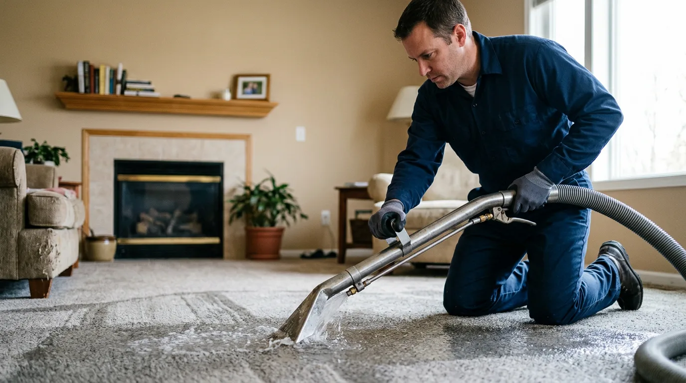 Water damage restoration technician working near Chestnut, IL